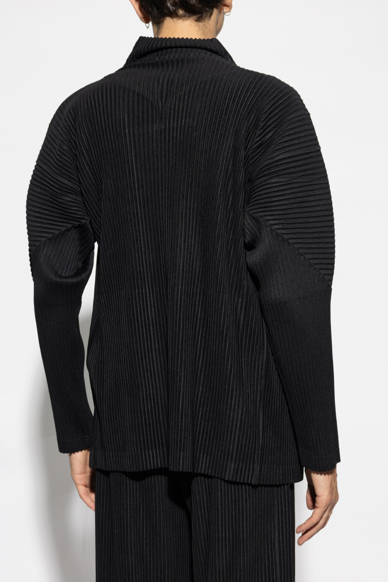 Black Pleated Zip-Up Sweater Homme Plissé Issey Miyake